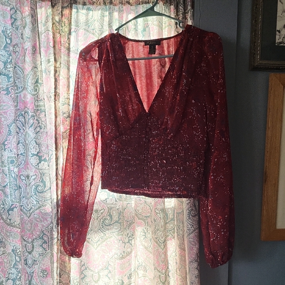 Japna Deep Red Sheer Blouse